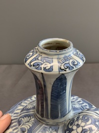 A Chinese blue and white 'kraak' porcelain 'deer and rooster' kendi, Wanli
