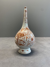 A pair of Chinese iron-red and gilt-decorated rose water sprinklers, Kangxi