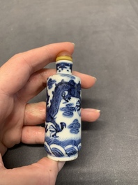 Two Chinese blue and white 'dragon' snuff bottles, Chenghua and Qianlong mark, 19th C.