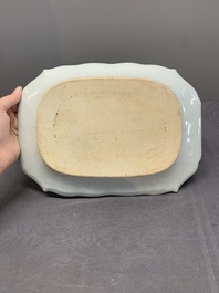 A Chinese famille rose 'pseudo-tobacco leaf' dish, a bowl and a blue and white gilt-decorated jug, Qianlong