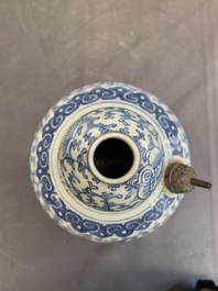 An unusual Chinese blue and white kendi, inscribed Tjienbielcie Tjantjekeng Surabaya, 19th C.