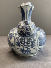 A Chinese blue and white 'kraak' porcelain 'deer and rooster' kendi, Wanli