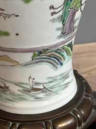 A Chinese famille verte vase mounted as lamp and a famille rose covered tureen, 19th C.