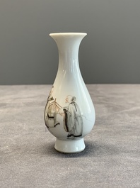A Chinese grisaille 'Taoist' vase and a fitted box, Yongzheng mark and of the period