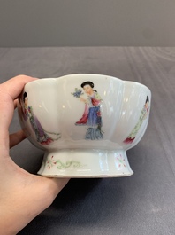A Chinese famille rose turquoise-ground 'hu' vase and a 'ladies' bowl, Qianlong mark, Republic