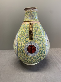 A Chinese Canton enamel '100 boys' 'hu' vase, 20th C.