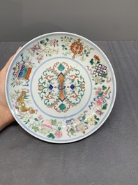 A Chinese famille rose 'bajixiang' plate, Tongzhi mark, 19/20th C.