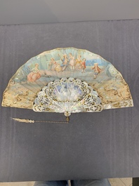 Two folding fans, watercolour on paper and mother-of-pearl, France, 19th C.