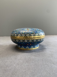 A Chinese enamelled silver incense burner, a covered opium box, a square box and a cloisonn&eacute; covered box, 19/20th C.