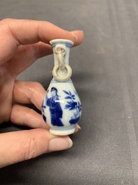 Four Chinese blue and white miniature 'Long Eliza' vases, Kangxi