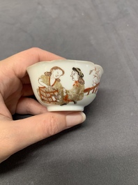 A pair of fine Chinese export 'Liberty and Matrimony' cups and saucers, Yongzheng