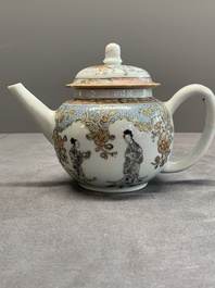 A fine Chinese famille rose and grisaille teapot with figural design, Yongzheng