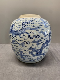A Chinese blue and white 'dragon and phoenix' jar, Yongzheng
