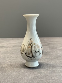 A Chinese grisaille 'Taoist' vase and a fitted box, Yongzheng mark and of the period