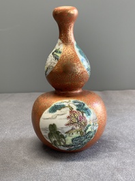 A Chinese famille rose coral-red-ground 'landscape' gourd vase, Qianlong mark, Republic