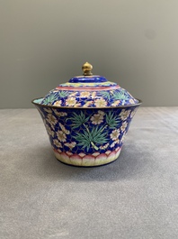 A pair of Chinese Canton enamel bowls and covers with floral design, Qianlong