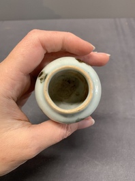 Five Chinese russet-splashed Longquan celadon jarlets, Song/Yuan