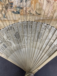 Three folding fans, water colour on paper and bone, France, 18th C.