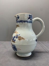 A Chinese famille rose 'pseudo-tobacco leaf' dish, a bowl and a blue and white gilt-decorated jug, Qianlong