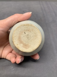 Five Chinese blue and white jarlets and three russet-splashed Longquan celadon jarlets, Yuan/Ming