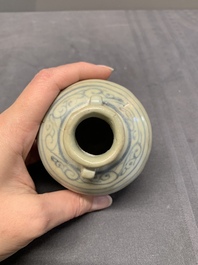 Five Chinese blue and white jarlets and three russet-splashed Longquan celadon jarlets, Yuan/Ming