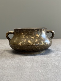 A Chinese gold-splashed bronze censer, Xuande mark, 18/19th C.
