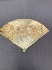 Three folding fans, water colour on paper and bone, France, 18th C.