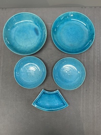 A collection of five Chinese turquoise-glazed wares, 18th C.