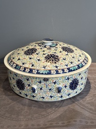 A Chinese famille verte vase mounted as lamp and a famille rose covered tureen, 19th C.