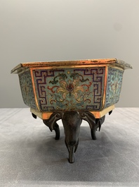 A pair of Chinese cloisonn&eacute; 'lotus and elephant' jardini&egrave;res, 18/19th C.