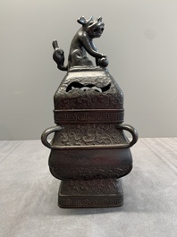 A Chinese bronze covered censer and a tripod censer, Ming/Qing