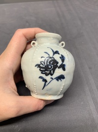 Five Chinese blue and white jarlets and three russet-splashed Longquan celadon jarlets, Yuan/Ming