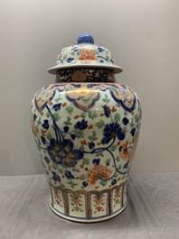 A large Chinese verte-Imari 'peony scroll' vase and cover, Kangxi