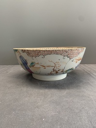 A Chinese Canton famille rose bowl with figures in a garden, Qianlong
