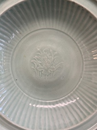 A Chinese Longquan celadon 'lotus' dish, Ming