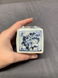 Five Chinese blue and white jarlets and three russet-splashed Longquan celadon jarlets, Yuan/Ming