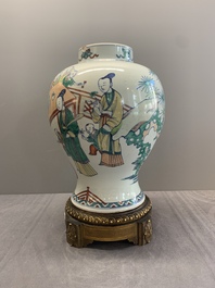 A Chinese doucai vase with gilt bronze mount, Chenghua mark, 19th C.