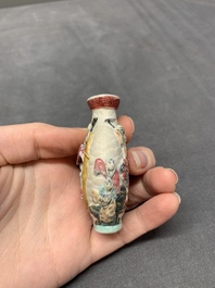 Two Chinese famille rose molded snuff bottles with figural design, Qianlong mark, 19th C.