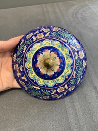 A pair of Chinese Canton enamel bowls and covers with floral design, Qianlong