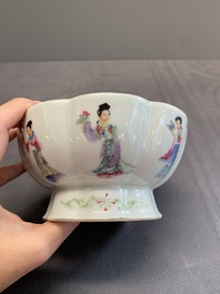 A Chinese famille rose turquoise-ground 'hu' vase and a 'ladies' bowl, Qianlong mark, Republic