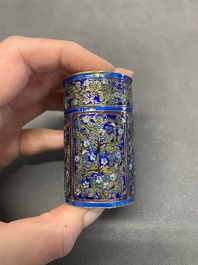 A Chinese enamelled silver bowl, a box and an opium container, 19th C.