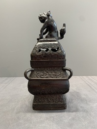 A Chinese bronze covered censer and a tripod censer, Ming/Qing