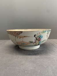 A Chinese Canton famille rose bowl with figures in a garden, Qianlong
