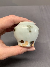 Five Chinese russet-splashed Longquan celadon jarlets, Song/Yuan