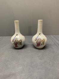 A pair of Chinese famille rose 'Lan Caihe' bottle vases, 19th C.