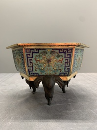 A pair of Chinese cloisonn&eacute; 'lotus and elephant' jardini&egrave;res, 18/19th C.