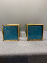 A pair of fine Chinese rectangular cloisonn&eacute; 'antiquities' 'gu' vases, 19/20th C.