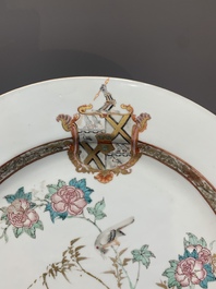 A large Chinese famille rose armorial plate with the arms of Thompson, Qianlong, ca. 1740-1760