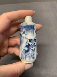 Four Chinese blue, white and copper-red snuff bottles, Yongzheng and Qianlong mark, 19th C.