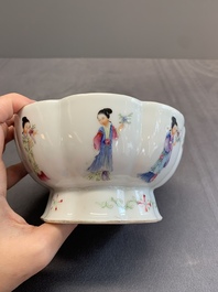 A Chinese famille rose turquoise-ground 'hu' vase and a 'ladies' bowl, Qianlong mark, Republic